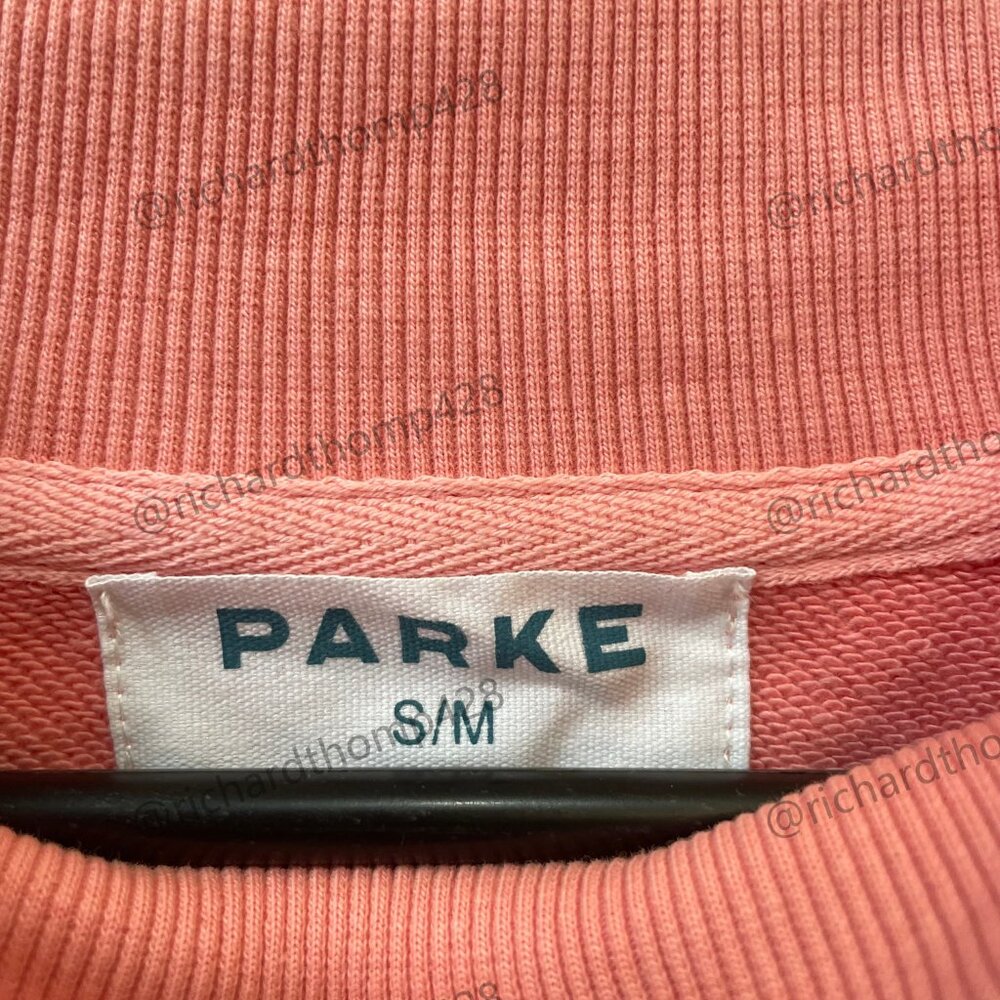 PARKE Red Mock Neck Sweatshirt Oversized Varsity Logo Crewneck - Picture 4 of 6